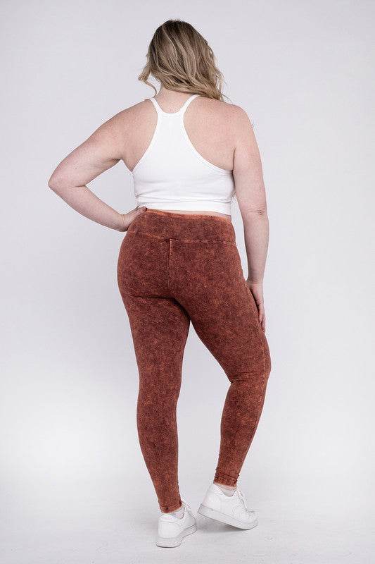 Plus Mineral Washed Wide Waistband Yoga Leggings - Shop Style & More | Fresh Looks, Everyday Deals & Free Shipping