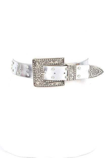 Engraved Buckle Crystal Metallic Belt - Shop Style & More | Fresh Looks, Everyday Deals & Free Shipping