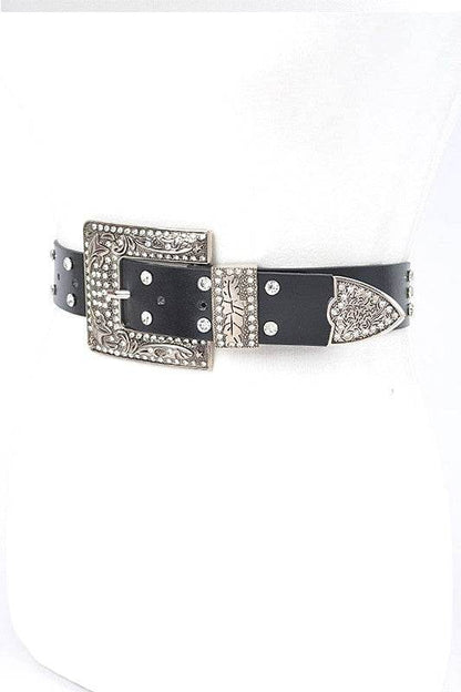 Engraved Buckle Crystal Metallic Belt - Shop Style & More | Fresh Looks, Everyday Deals & Free Shipping