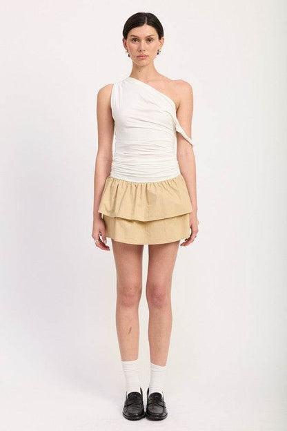 ONE-SHOULDER RUCHED LATERED MINI DRESS - Shop Style & More | Fresh Looks, Everyday Deals & Free Shipping