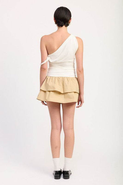 ONE-SHOULDER RUCHED LATERED MINI DRESS - Shop Style & More | Fresh Looks, Everyday Deals & Free Shipping