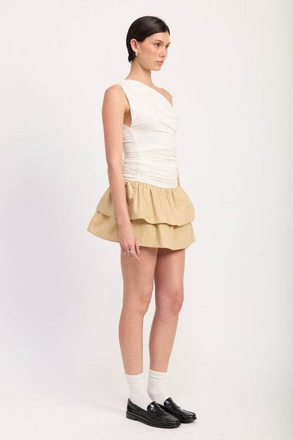 ONE-SHOULDER RUCHED LATERED MINI DRESS - Shop Style & More | Fresh Looks, Everyday Deals & Free Shipping