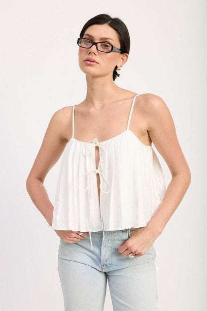 PLEATED TIE FRONT CAMI TOP - Shop Style & More | Fresh Looks, Everyday Deals & Free Shipping