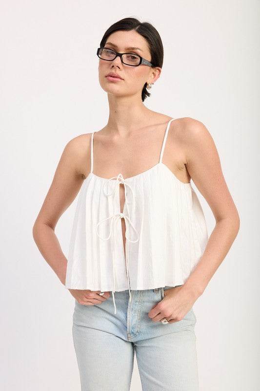PLEATED TIE FRONT CAMI TOP - Shop Style & More | Fresh Looks, Everyday Deals & Free Shipping