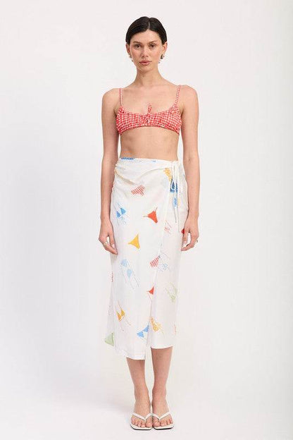 PRINTED SATIN MIDI SKIRT WITH SIDE RUCHE - Shop Style & More | Fresh Looks, Everyday Deals & Free Shipping