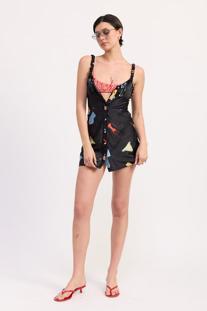 SATIN BUTTON UP BIAS CUT MINI DRESS Women - Dress - Casual