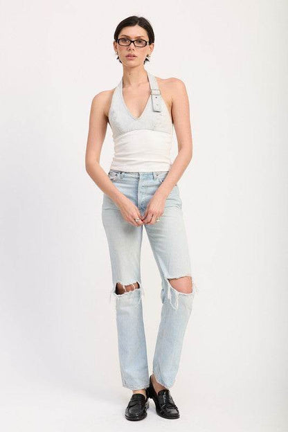 CONTRASTED HALTER NECK TOP - Shop Style & More | Fresh Looks, Everyday Deals & Free Shipping