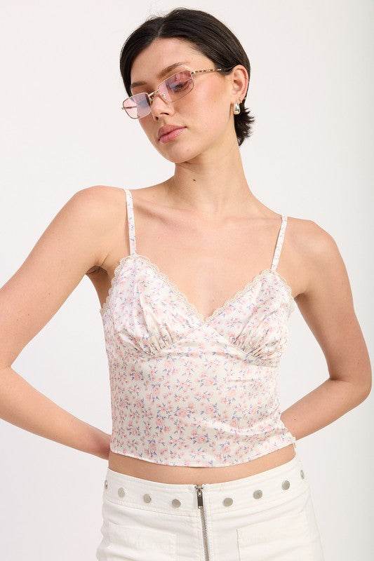 FLORAL SATIN CAMI TOP WITH LACE TRIM - Shop Style & More | Fresh Looks, Everyday Deals & Free Shipping