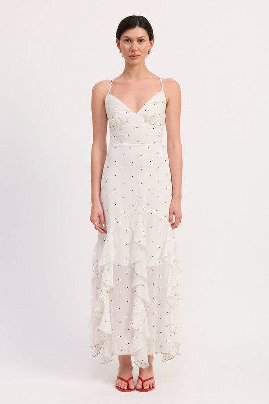 RUFFLED WRAP MAXI DRESS WITH CROSS BACK - Shop Style & More | Fresh Looks, Everyday Deals & Free Shipping