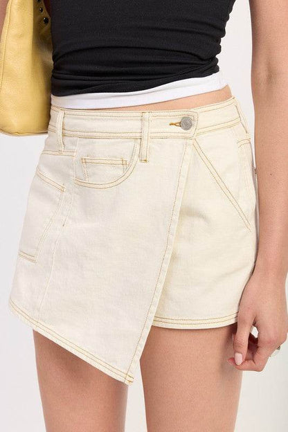ASYMMETRICAL FOLD OVER DENIM SKORT - Shop Style & More | Fresh Looks, Everyday Deals & Free Shipping
