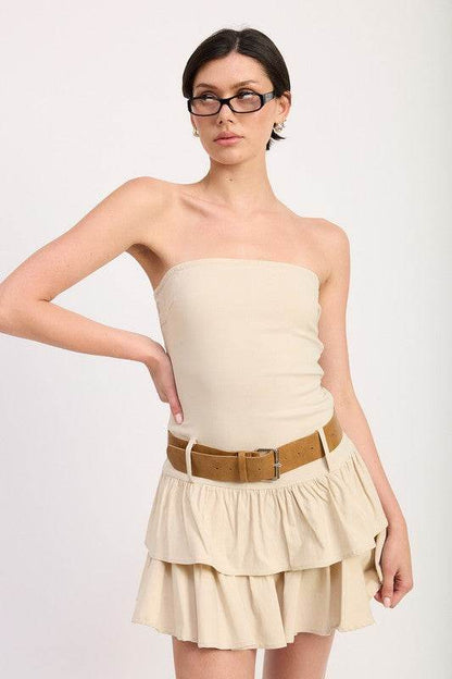 STRAPLESS TIERED MINI DRESS WITH BELT - Shop Style & More | Fresh Looks, Everyday Deals & Free Shipping