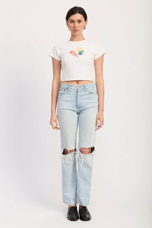 EMBROIDERED GRAPHIC BABY TEE - Shop Style & More | Fresh Looks, Everyday Deals & Free Shipping