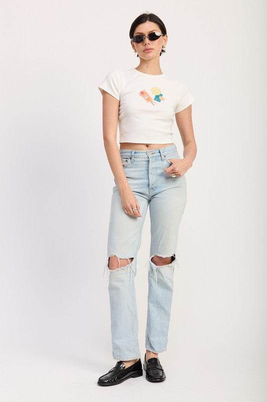 EMBROIDERED GRAPHIC BABY TEE - Shop Style & More | Fresh Looks, Everyday Deals & Free Shipping