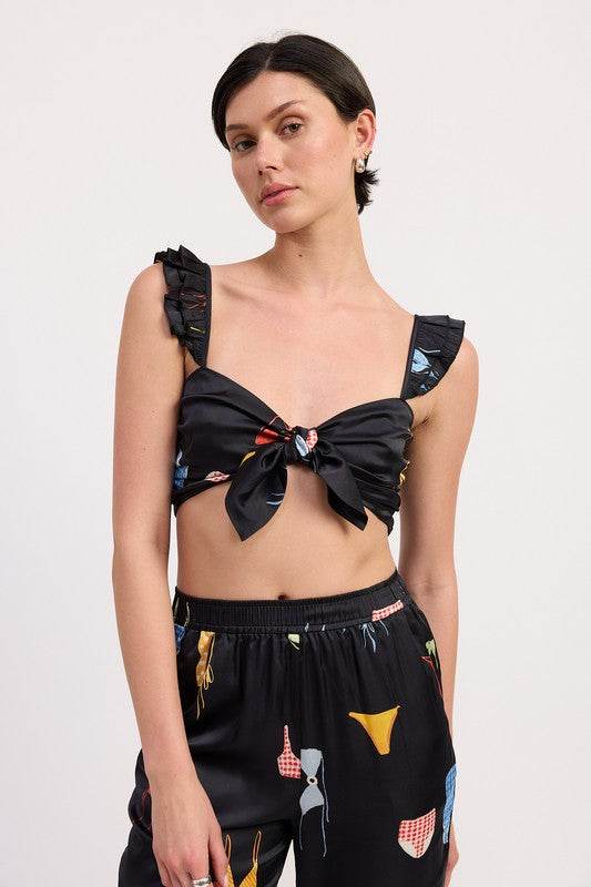 TIE FRONT BRALETTE TOP WITH PUFF SLEEVES - Shop Style & More | Fresh Looks, Everyday Deals & Free Shipping