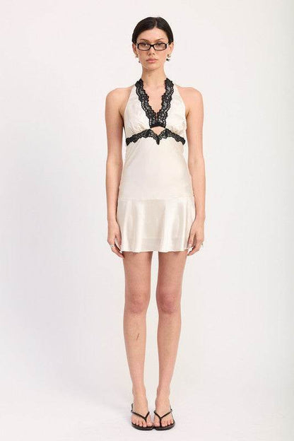 HALTER MINI DRESS WITH LACE TRIM DETAIL - Shop Style & More | Fresh Looks, Everyday Deals & Free Shipping