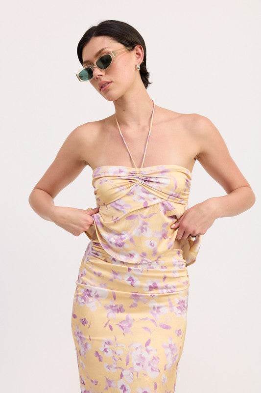 FLORAL STRAPLESS RUCHED HALTER TOP - Shop Style & More | Fresh Looks, Everyday Deals & Free Shipping