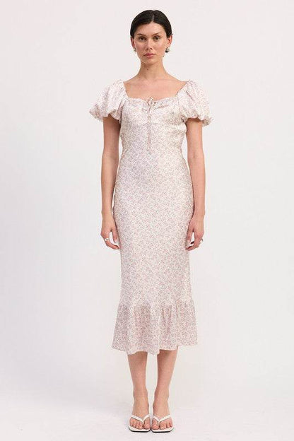 FLORAL PUFF SLEEVE MIDI DRESS - Shop Style & More | Fresh Looks, Everyday Deals & Free Shipping
