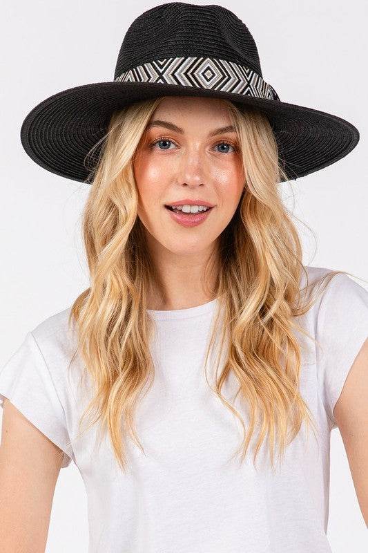 Aztec Jacquard Ribbon Straw Fedora Hat - Shop Style & More | Fresh Looks, Everyday Deals & Free Shipping