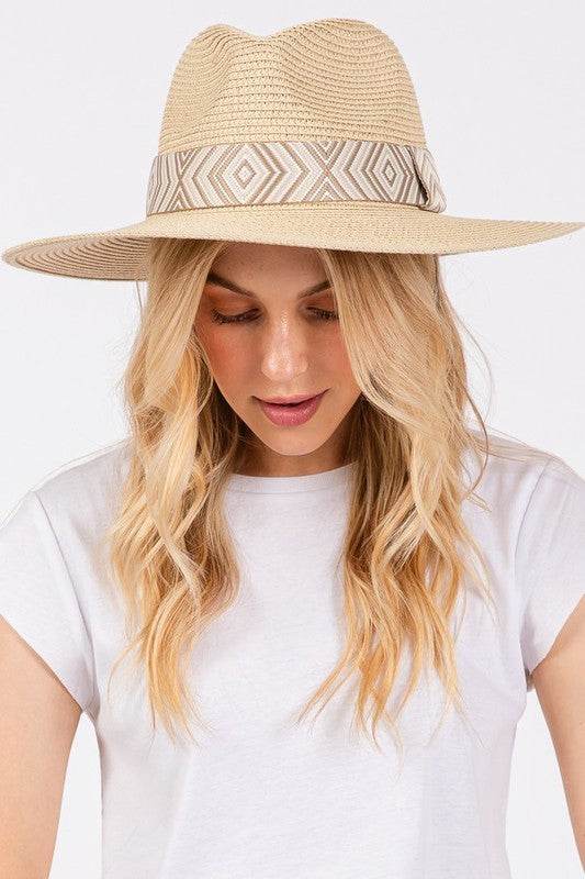 Aztec Jacquard Ribbon Straw Fedora Hat - Shop Style & More | Fresh Looks, Everyday Deals & Free Shipping