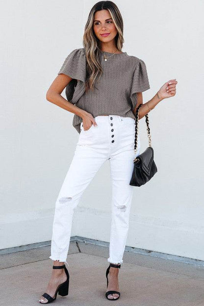 Solid Color Textured Flutter Sleeve Top - Shop Style & More | Fresh Looks, Everyday Deals & Free Shipping