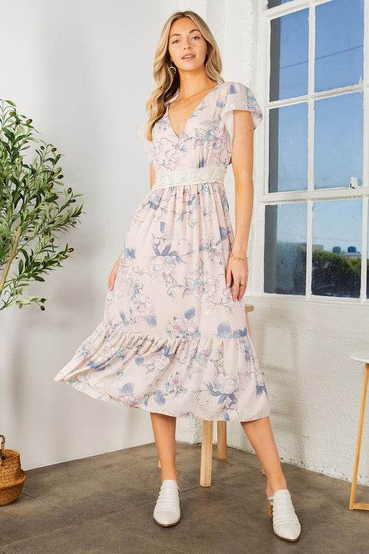 Lace Detailed Flutter Sleeve Ruffle Dress - Shop Style & More | Fresh Looks, Everyday Deals & Free Shipping