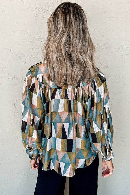Print Buttoned Balloon Sleeve Loose Fit Shirt - Shop Style & More | Fresh Looks, Everyday Deals & Free Shipping