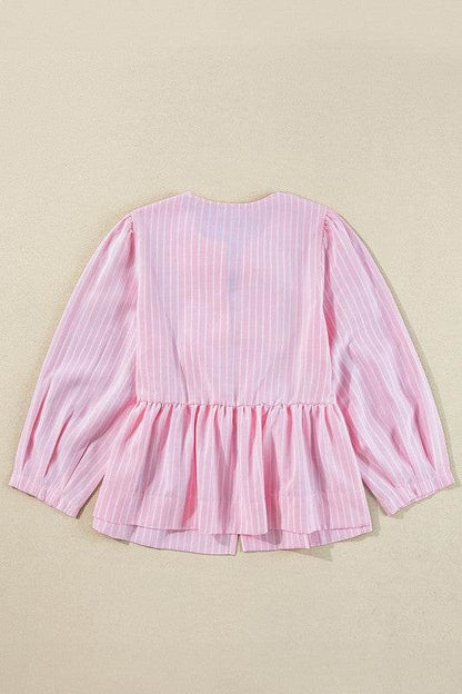 Stripe Bowknot Front Crew Neck Puff Sleeve Blouse - Shop Style & More | Fresh Looks, Everyday Deals & Free Shipping