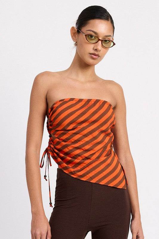 FITTED STRAPLESS STRIPE TOP WITH SIDE TIE ACCENT - Shop Style & More | Fresh Looks, Everyday Deals & Free Shipping