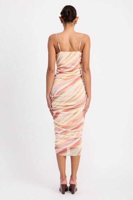 RUCHED MESH MIDI DRESS WITH ADJUSTABLE STRAPS - Shop Style & More | Fresh Looks, Everyday Deals & Free Shipping