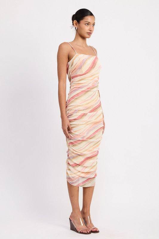 RUCHED MESH MIDI DRESS WITH ADJUSTABLE STRAPS - Shop Style & More | Fresh Looks, Everyday Deals & Free Shipping