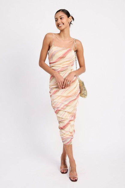 RUCHED MESH MIDI DRESS WITH ADJUSTABLE STRAPS - Shop Style & More | Fresh Looks, Everyday Deals & Free Shipping