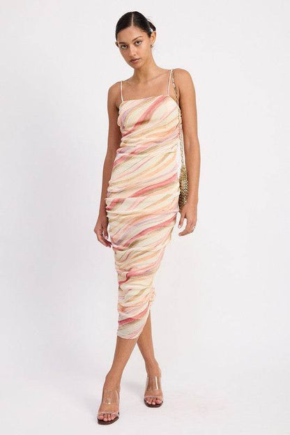 RUCHED MESH MIDI DRESS WITH ADJUSTABLE STRAPS - Shop Style & More | Fresh Looks, Everyday Deals & Free Shipping