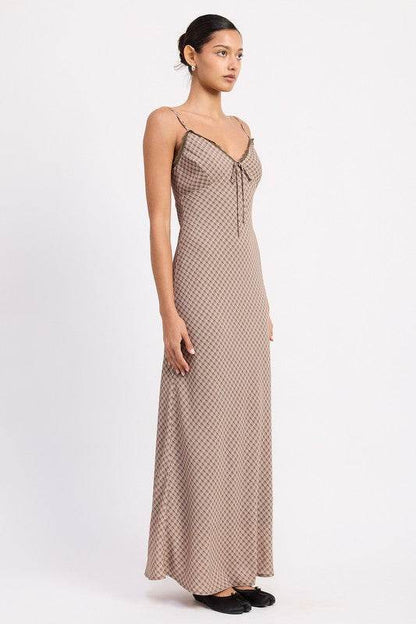 BIAS CUT FLARED MAXI DRESS WITH LACE TRIM - Shop Style & More | Fresh Looks, Everyday Deals & Free Shipping