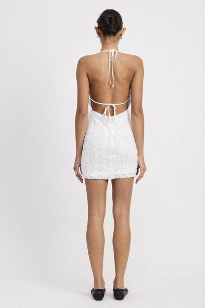 HALTER NECK MINI LACE DRESS WTIH BACK TIE - Shop Style & More | Fresh Looks, Everyday Deals & Free Shipping