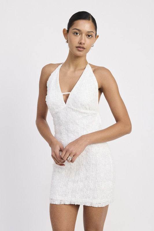 HALTER NECK MINI LACE DRESS WTIH BACK TIE - Shop Style & More | Fresh Looks, Everyday Deals & Free Shipping