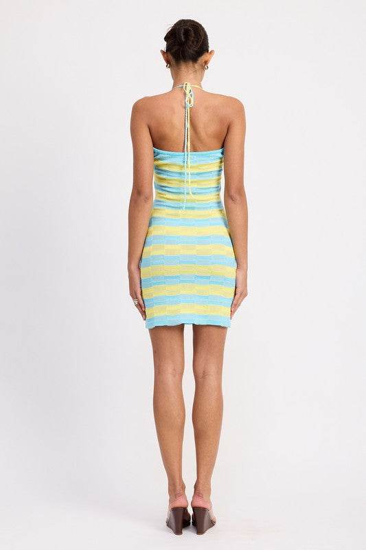 LACE TRIM HALTER MINI DRESS WTIH FRONT CUTOUT - Shop Style & More | Fresh Looks, Everyday Deals & Free Shipping