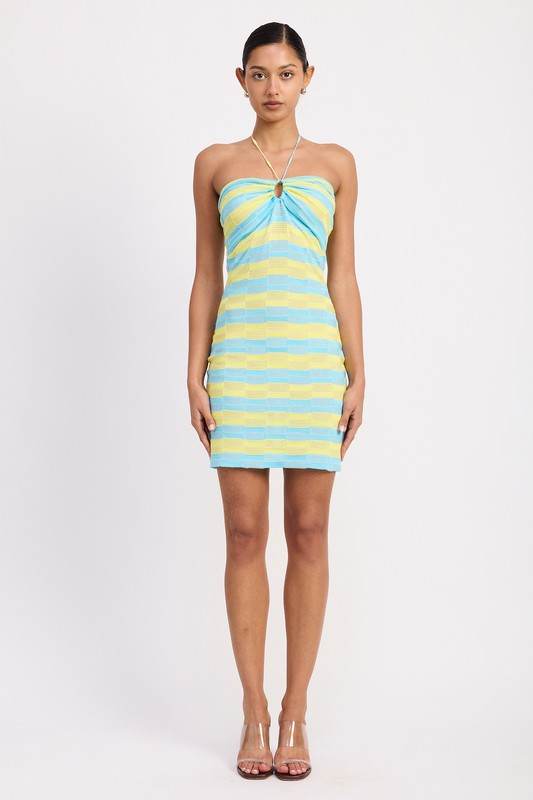 LACE TRIM HALTER MINI DRESS WTIH FRONT CUTOUT - Shop Style & More | Fresh Looks, Everyday Deals & Free Shipping