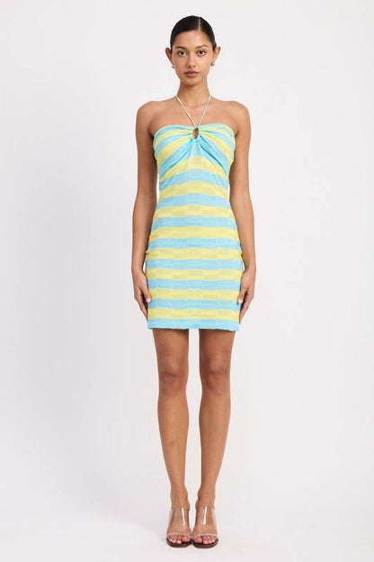 LACE TRIM HALTER MINI DRESS WTIH FRONT CUTOUT - Shop Style & More | Fresh Looks, Everyday Deals & Free Shipping