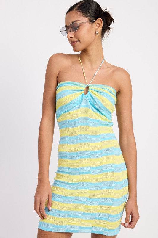 LACE TRIM HALTER MINI DRESS WTIH FRONT CUTOUT - Shop Style & More | Fresh Looks, Everyday Deals & Free Shipping