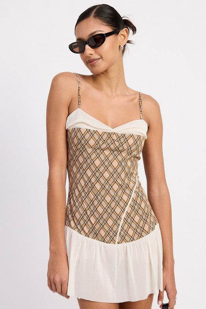 PLAID RUCHED MINI DRESS WITH CONTRAST TRIM - Shop Style & More | Fresh Looks, Everyday Deals & Free Shipping