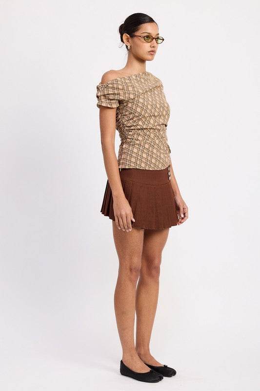ASYMMETRIC ONE SHOULDER RUCHED PLAID TOP - Shop Style & More | Fresh Looks, Everyday Deals & Free Shipping