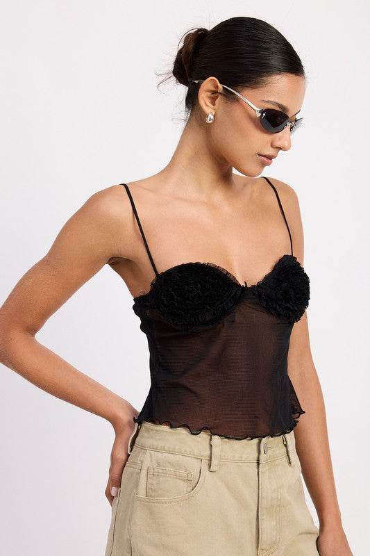 SHEER MESH FLORAL CUP CAMI TOP - Shop Style & More | Fresh Looks, Everyday Deals & Free Shipping