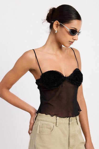 SHEER MESH FLORAL CUP CAMI TOP - Shop Style & More | Fresh Looks, Everyday Deals & Free Shipping