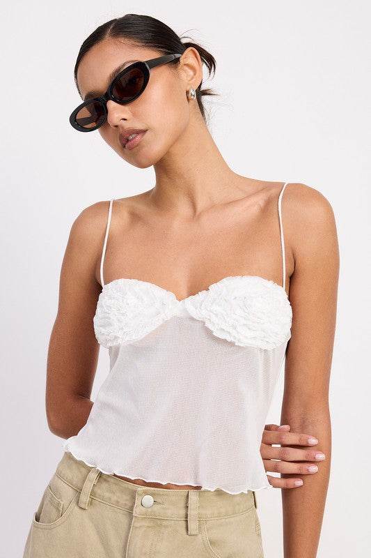 SHEER MESH FLORAL CUP CAMI TOP - Shop Style & More | Fresh Looks, Everyday Deals & Free Shipping