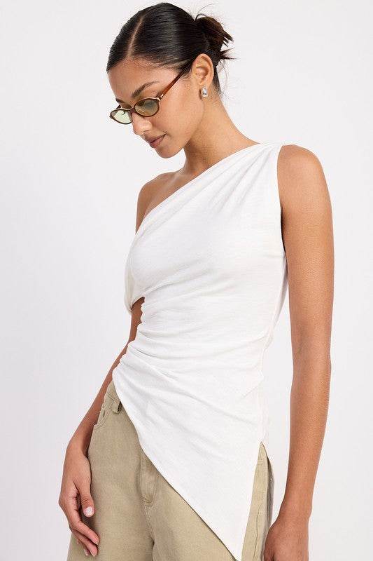 ONE SHOULDER ASYMMETRICAL HEM TOP WITH SIDE TWIST - Shop Style & More | Fresh Looks, Everyday Deals & Free Shipping
