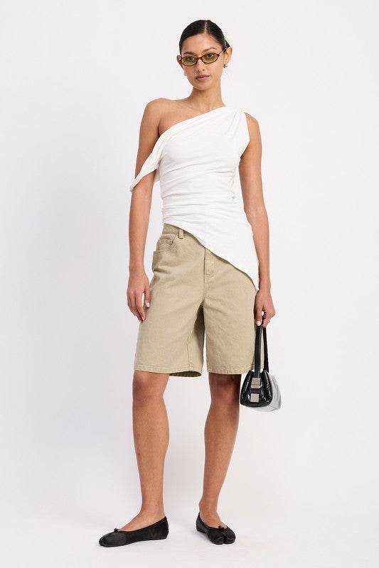 ONE SHOULDER ASYMMETRICAL HEM TOP WITH SIDE TWIST - Shop Style & More | Fresh Looks, Everyday Deals & Free Shipping