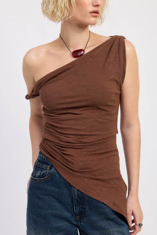 ONE SHOULDER ASYMMETRICAL HEM TOP WITH SIDE TWIST - Shop Style & More | Fresh Looks, Everyday Deals & Free Shipping