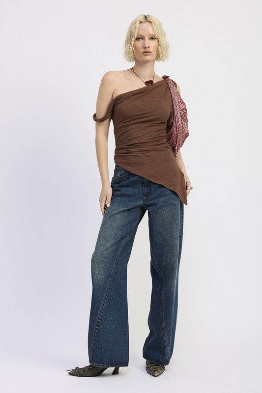 ONE SHOULDER ASYMMETRICAL HEM TOP WITH SIDE TWIST - Shop Style & More | Fresh Looks, Everyday Deals & Free Shipping