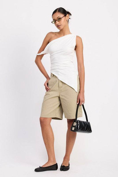 ONE SHOULDER ASYMMETRICAL HEM TOP WITH SIDE TWIST - Shop Style & More | Fresh Looks, Everyday Deals & Free Shipping