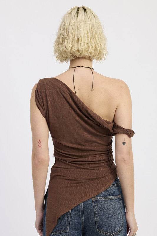 ONE SHOULDER ASYMMETRICAL HEM TOP WITH SIDE TWIST - Shop Style & More | Fresh Looks, Everyday Deals & Free Shipping
